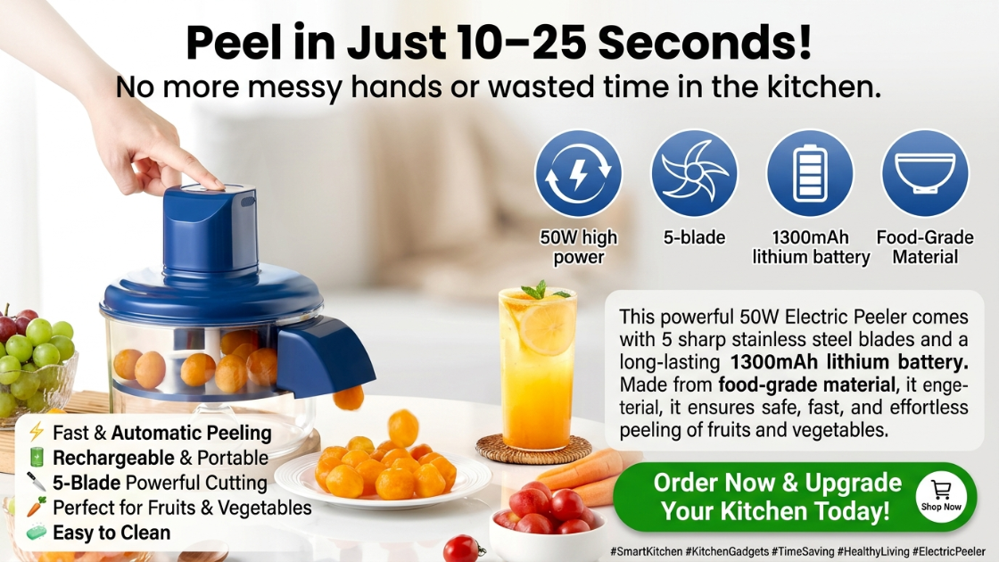 Multipurpose Automatic Fruit & Vegetable Peeler - Electric Potato & Apple Skin Remover for Kitchen - Image 10